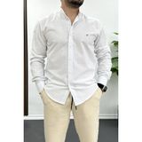 Erkek Slim Fit Keten Görünümlü Pamuklu Gömlek Beyaz Edw087 - XS