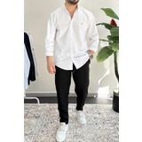 Erkek Slim Fit Keten Görünümlü Pamuklu Gömlek Beyaz Edw087