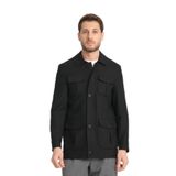 Erkek Slim Fit Kumaş Trençkot Mont Fermuarlı-Düğmeli Siyah 56