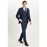 Erkek Slim Fit Lacivert Esnek Likralı Kumaş Sivri Yaka Yelekli Takım Elbise