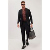 Erkek Slim Fit Mono Yaka Likralı Esnek Kumaş Siyah Takım Elbise