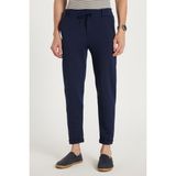 Erkek Slim Fit Pamuklu Beli Bağlamalı Yan Cepli Katlamalı Paça Jogger Lacivert Pantolon