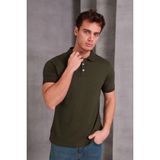 Erkek Slim Fit Pamuklu Yumuşak Doku Nefes Alan Kumaş Yakalı Tişört - Haki