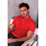 Erkek Slim Fit Pamuklu Yumuşak Doku Nefes Alan Kumaş Yakalı Tişört - Kırmızı - 2XL