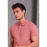 Erkek Slim Fit Pamuklu Yumuşak Doku Nefes Alan Kumaş Yakalı Tişört - Mercan