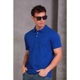 Erkek Slim Fit Pamuklu Yumuşak Doku Nefes Alan Kumaş Yakalı Tişört - Saks Mavi
