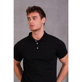 Erkek Slim Fit Pamuklu Yumuşak Doku Nefes Alan Kumaş Yakalı Tişört - Siyah - 2XL