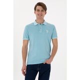 Erkek Slim Fit Polo Yaka Açık Mavi Yıkamalı Basic Tişört
