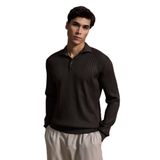 Erkek Slim Fit Polo Yaka Fitilli Örme Triko Kazak Kahverengi