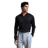 Erkek Slim Fit Polo Yaka Fitilli Örme Triko Kazak Siyah