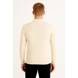 Erkek Slim Fit Polo Yaka Fitilli Triko Kazak -26107 - Ekru - 2XL