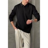 Erkek Slim Fit Polo Yaka Fitilli Triko Kazak -26107 - Siyah