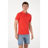 Erkek Slim Fit Polo Yaka Kırmızı Yıkamalı Basic Tişört