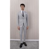 Erkek Slim Fit Sivri Yaka Yelekli Takım Elbise - 58 - Taş