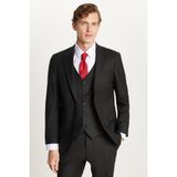 Erkek Slim Fit Siyah Esnek Likralı Kumaş Sivri Yaka Yelekli Takım Elbise