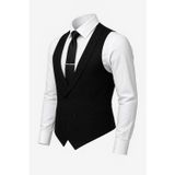 Erkek Slim Fit Siyah V Yaka Kruvaze Yelek - 7476