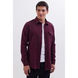 Erkek Slim Fit Tek Cep Kapaklı Düz Oduncu Spor Bordo Gömlek