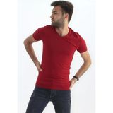 Erkek Slim Fit V Yaka Tişört - Dar Kesim Basic Günlük T-Shirt Bordo - 6XL