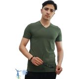 Erkek Slim Fit V Yaka Tişört - Dar Kesim Basic Günlük T-Shirt Haki - XL