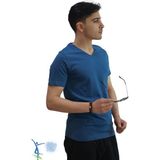 Erkek Slim Fit V Yaka Tişört - Dar Kesim Basic Günlük T-Shirt Petrol Mavi - XL