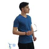 Erkek Slim Fit V Yaka Tişört - Dar Kesim Basic Günlük T-Shirt Petrol Mavi