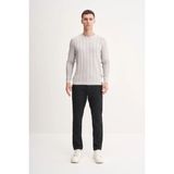 Erkek Slim Fit Viskon Kumaş Premium Bisiklet Yaka Kazak - Gri Melanj