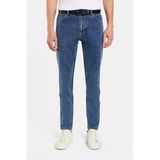 Erkek Slim Fit Yıkamalı Taşlamalı Esnek Kot Düz Paça Tapered Açık Mavi Pantolon