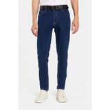 Erkek Slim Fit Yıkamalı Taşlamalı Esnek Kot Düz Paça Tapered Lacivert Pantolon