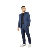 Erkek Slim Fit Yünlü Kare Desenli Yanları Yırtmaçlı Astarlı Lacivert Takım Elbise 50535023-404
