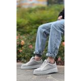 Erkek Sneaker Günlük Rahat Yürüyüş Ayakkabısı Bağcıklı Hafif Nefes Alabilen Ergonomik Konfor Uzun Süreli Rahatlık Gri Suni Deri BESKAR BA0803