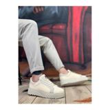 Erkek Sneaker Günlük Rahat Yürüyüş Ayakkabısı Bağcıklı Hafif Nefes Alabilen Ergonomik Konfor Uzun Süreli Rahatlık Krem Triko Dokulu BESKAR BA0803
