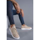 Erkek Sneaker Günlük Rahat Yürüyüş Ayakkabısı Bağcıklı Uzun Süreli Rahatlık Casual Spor Stil Ergonomik Konfor Bej Triko Dokulu BESKAR KB 112