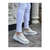 Erkek Sneaker Günlük Rahat Yürüyüş Ayakkabısı Bağcıklı Yüksek Taban Casual Spor Stil Ergonomik Konfor Rahat Kalıp Beyaz Cilt-Süet Dokulu BESKAR KB 006