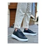 Erkek Sneaker Günlük Rahat Yürüyüş Ayakkabısı Bağcıklı Yüksek Taban Casual Spor Stil Ergonomik Konfor Rahat Kalıp Siyah Cilt-Deri Dokulu BESKAR BA0547