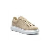 Erkek Sneaker Günlük Rahat Yürüyüş Ayakkabısı Bağcıklı Yüksek Taban Kaymaz Taban Yumuşak İç Taban Hafif Modern Krem Süet-Deri Dokulu BESKAR BA0547