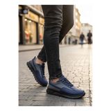Erkek Sneaker Günlük Rahat Yürüyüş Ayakkabısı Bağcıklı Yüksek Taban Şehir Ofis Seyahat Kullanımı Ergonomik Konfor Lacivert Düz Dokulu BESKAR BA0246