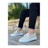 Erkek Sneaker Günlük Rahat Yürüyüş Ayakkabısı Bağcıksız Yüksek Taban Kaymaz Taban Yumuşak İç Taban Hafif Ayak Destekli Beyaz Suni Deri BESKAR BA0154