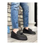 Erkek Sneaker Günlük Rahat Yürüyüş Ayakkabısı Bağcıksız Yüksek Taban Kaymaz Taban Yumuşak İç Taban Hafif Ayak Destekli Siyah Suni Deri BESKAR BA0154