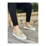 Erkek Sneaker Günlük Rahat Yürüyüş Ayakkabısı Bağcıksız Yüksek Taban Kaymaz Taban Yumuşak İç Taban Hafif Nefes Alabilen Krem Suni Deri BESKAR BA0154