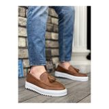 Erkek Sneaker Günlük Rahat Yürüyüş Ayakkabısı Bağcıksız Yüksek Taban Kaymaz Taban Yumuşak İç Taban Hafif Nefes Alabilen Taba Suni Deri BESKAR BA0154