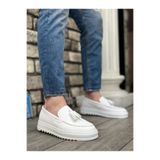 Erkek Sneaker Günlük Rahat Yürüyüş Ayakkabısı Bağcıksız Yüksek Taban Kaymaz Taban Yumuşak İç Taban Hafif Rahat Kalıp Beyaz Cilt Dokulu BESKAR BA0154