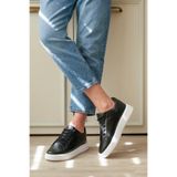 Erkek Sneaker Günlük Rahat Yürüyüş Ayakkabısı Ergonomik Konfor Uzun Süreli Rahatlık Casual Spor Stil Rahat Kalıp Siyah Cilt Dokulu BESKAR KB 08