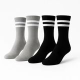 Erkek Spor Çorap 2’Lü Set – Pamuklu, Esnek, Çizgili Model (Siyah Gri)