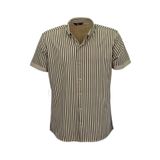 Erkek Spor Likralı Çizgili Gömlek 0037 BGL-ST03847 BEJ L