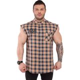 Erkek Spor Oldschool Kolsuz Antrenman Üstü Gömlek Big Sam 5043 - XL - Siyah - Turuncu