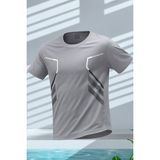 Erkek Spor Tişört Antreman Gym Polyester Erkek Sporcu t-Shirt Şeritli-Tişört - 2XL - Gri
