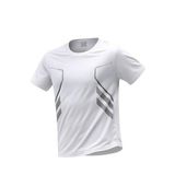 Erkek Spor Tişört Antreman Gym Polyester Erkek Sporcu T-shirt ŞERİTLİ-TİŞÖRT (Beyaz, L)