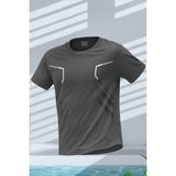 Erkek Spor Tişört Antreman Gym Polyester Erkek Sporcu T-shirt ŞERİTLİ-TİŞÖRT Füme
