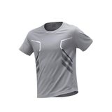 Erkek Spor Tişört Antreman Gym Polyester Erkek Sporcu T-shirt ŞERİTLİ-TİŞÖRT (Gri, L)