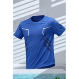 Erkek Spor Tişört Antreman Gym Polyester Erkek Sporcu T-shirt ŞERİTLİ-TİŞÖRT (Mavi, M)